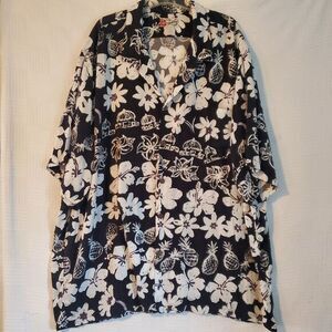 Vintage‎ Hilo Hattie Mens Hawaiian Shirt Size 5XL Graphic Made in USA Black